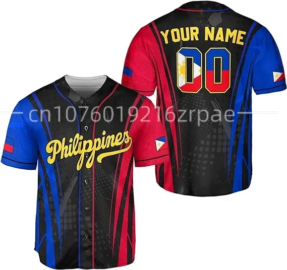 Summer New Customized Philippines Baseball Jersey 3D Printed Men's and Women's Casual Fashion Street Baseball Shirt