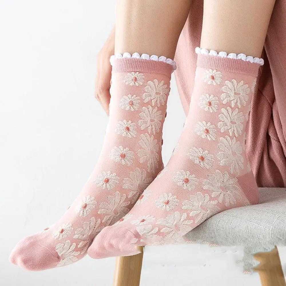 

Sweet Winter Breathable Ruffle Flower Cute Trendy Frilly Cotton Hosiery Women Socks Middle Tube Korean Style Socks