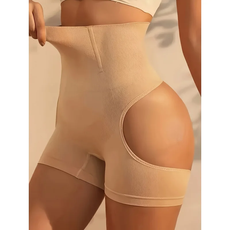 1pc High-Waisted Butt Lifting Shapewear Shorts - Tummy Control, No Padding, Solid Color, High Support