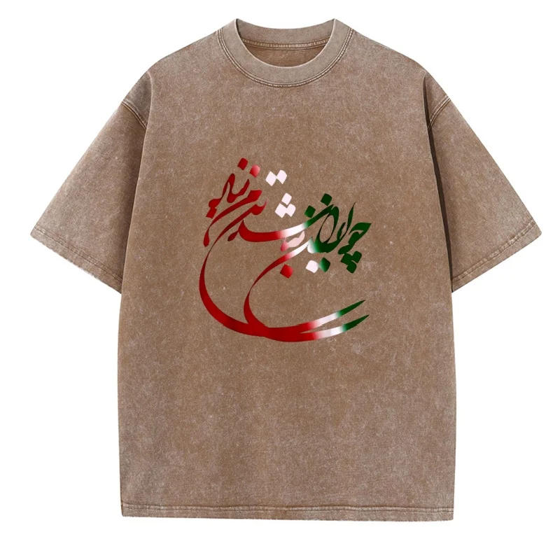 T-shirts vintage délavés Iran : Co IRAN et poème iranien en farsi – T-shirt unisexe à manches courtes et col rond en coton confortable