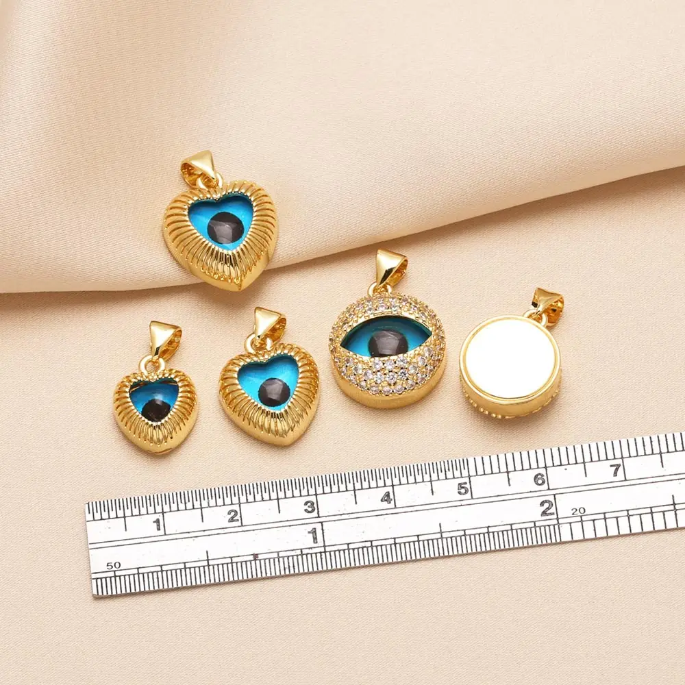 OCESRIO White Crystal Resin Blue Eye Pendant for Necklace Copper Gold Plated Evil Eye Heart Jewelry Making Supplies pdtb237