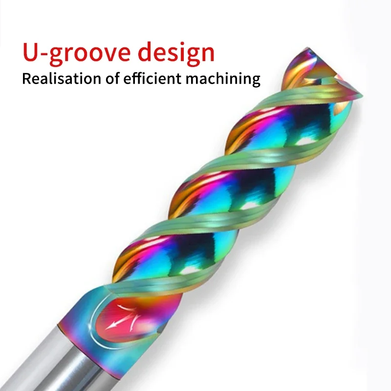 65 องศา 3 ขอบประสิทธิภาพสูงที่มีสีสันเครื่องตัดอลูมิเนียม 50-200 มม.U-slot เหล็กทังสเตนคาร์ไบด์ End Mill อลูมิเนียม