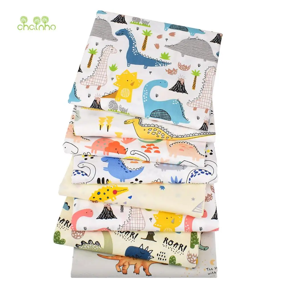 Chainho,Printed Twill Cotton Fabric,DIY Sewing & Quilting Material,Patchwork Cloths,Dinosaurs Series,8 Designs,3 Sizes,CC106