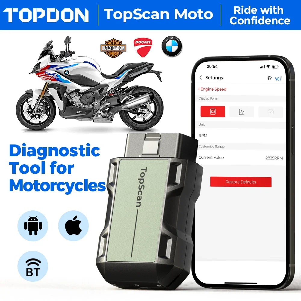 TOPDON TopScan Moto Motorcycle Diagnostic Tool, Bi-Directional OBD2 Scanner for Harley Ducati BMW Japanese Bikes, Full System Scan, Reset Services, Live Data, AutoVIN Motorbike Code Reader