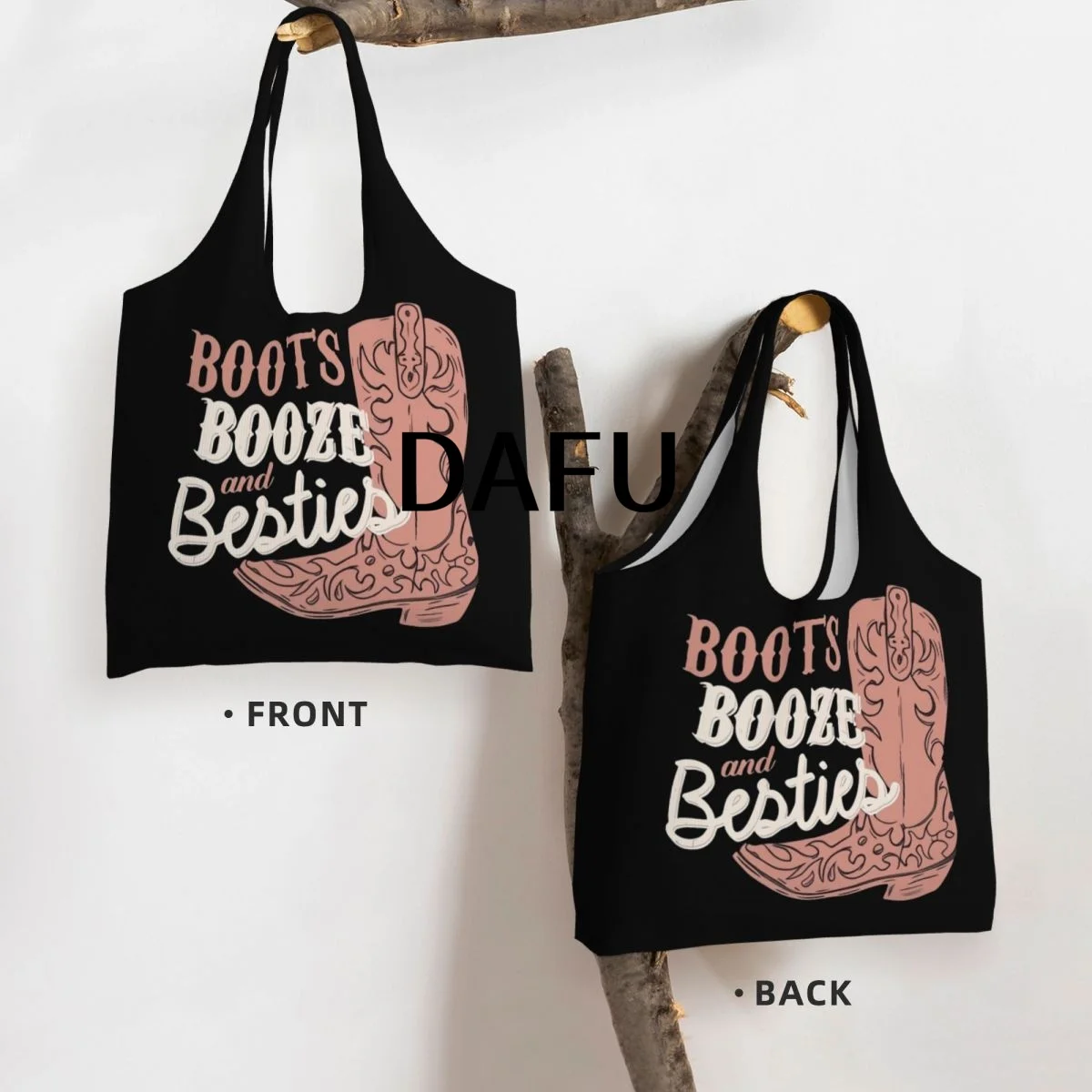 Boots, Booze, And Besties Large Capacity Canvas Tote Bag Single Shoulder Work Commute Bag For Women Eco-Friendly Shopping Bag