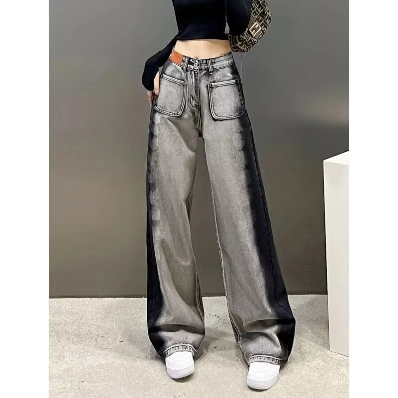 

American High Street Jeans Trendy Brand Design Tie-dyeing Old Niche Pants Heavyweight Vibe Casual Floor Pants Woman Clothes Traf