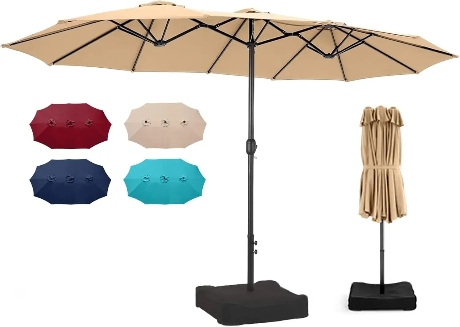 15ft x 9ft Patio Double-Sided Umbrella with Base & Crank, Extra Large Rectangular Outdoor Umbrella for Patio, Lawn & Gar