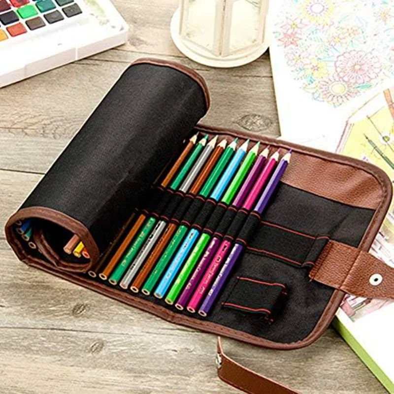 Pencil Roll Up Case Pen Curtain Pencil Bag Makeup Wrap Holder Storage Pouch Thick Canvas Stationery Organizer