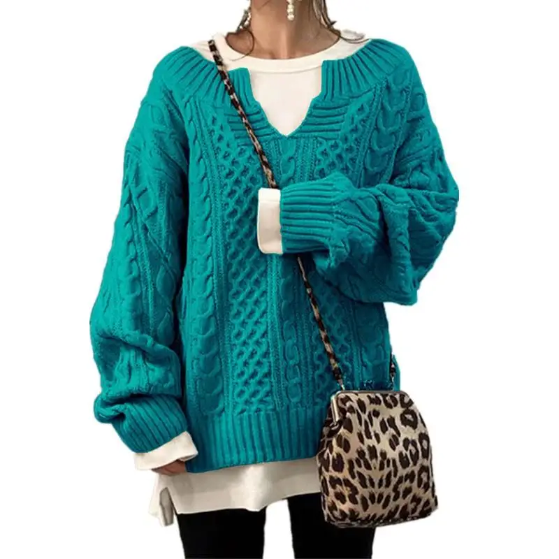 

Casual Knitted Sweater 2024 Cross-Border Long Sve Thiened Autumn Faion Pure Color Triacetate Fiber Knitwear