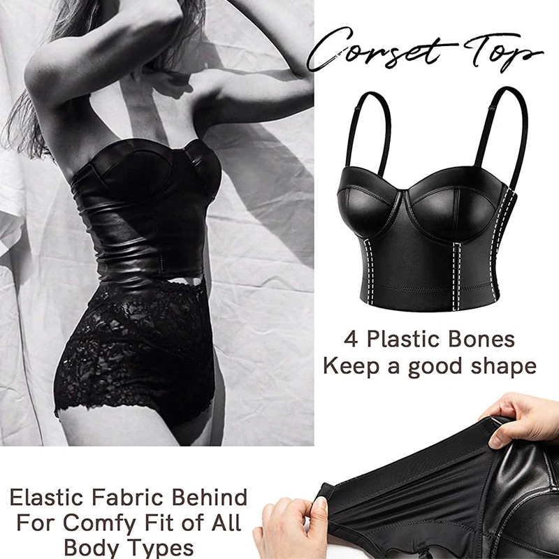 Women Leather Corset Bustiers Lingerie Crop Top Gothic Bra Push Up Sexy Slimming Waist Grinder Corset Party Short Club Camis 6XL