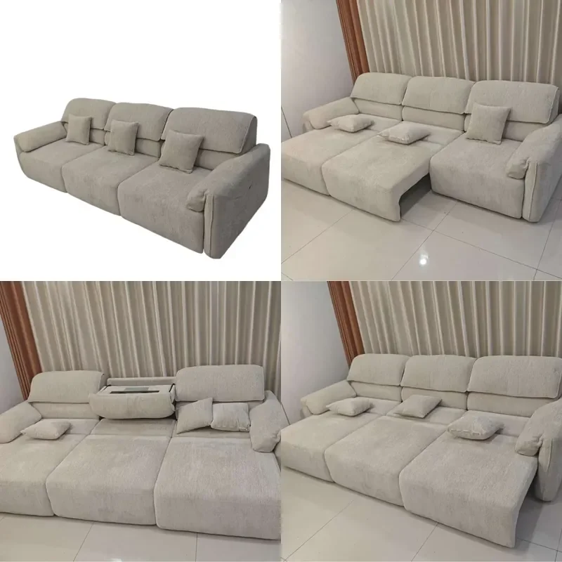 for Showroom Spot Zero Against Wall Intelligent Remote Control Voice Telescopic Electric Sofa Bed Flip Chenille Fabric Sofa