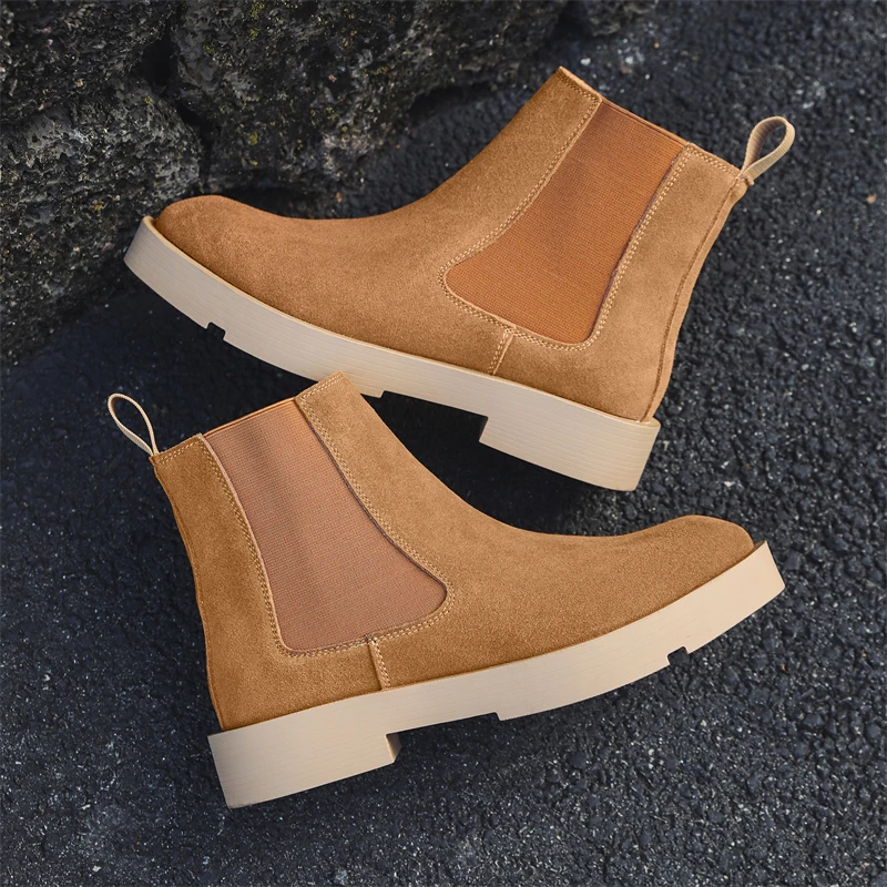 

Мужские ботинки челси из натуральной кожи Briti Sle, ботинки до середины икры из искусственной замши, модные брендовые ботинки без шнуровки в стиле ретро, Thi Bot Mar...