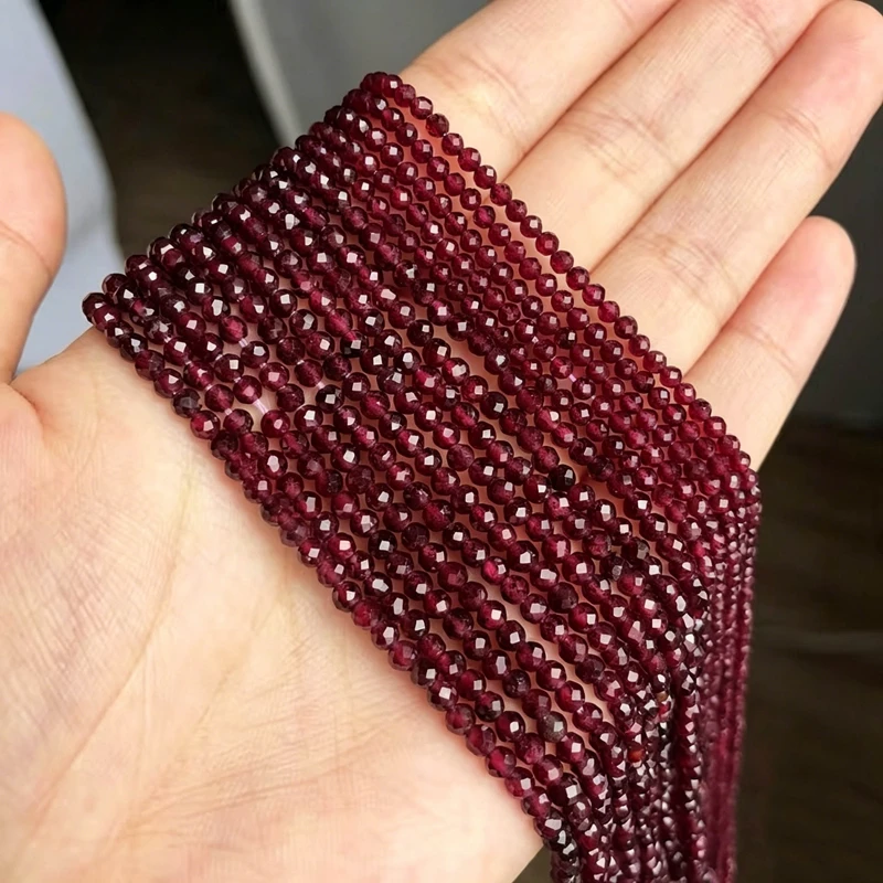 2 3 4 mm natürliche rote Granat-Kristallperlen, facettierte, lose, runde Steinperlen für die Schmuckherstellung, DIY-Armband, Halskette, Ohrringe, Zubehör – Detail 2