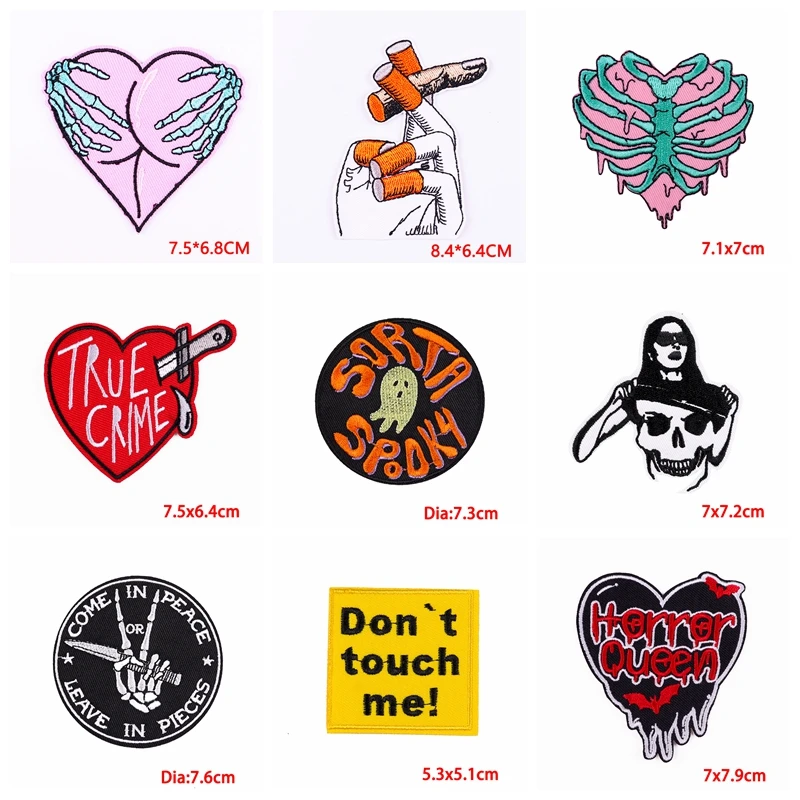 10 sztuk/partii Horror Queen/łata z czaszką Punk łatka haftowana DIY naprasowanki na ubrania