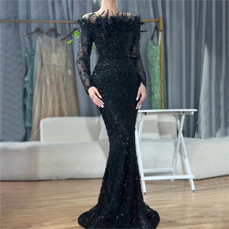 

Black one-shoulder fishtail light luxury and elegant banquet host dress