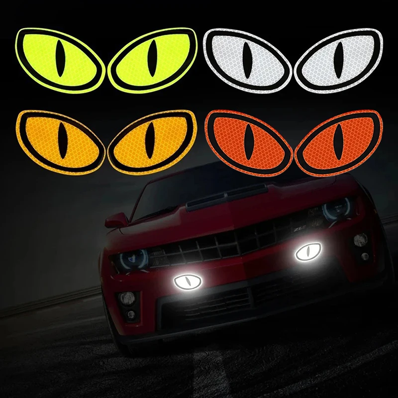 

1 пара мультяшных светоотражающих наклеек с глазами дьявола для автомобиля, мотоциклетные шлемы, предупреждение о машине, персонализированные креативные наклейки для автомобиля с глазами 10*6 см
