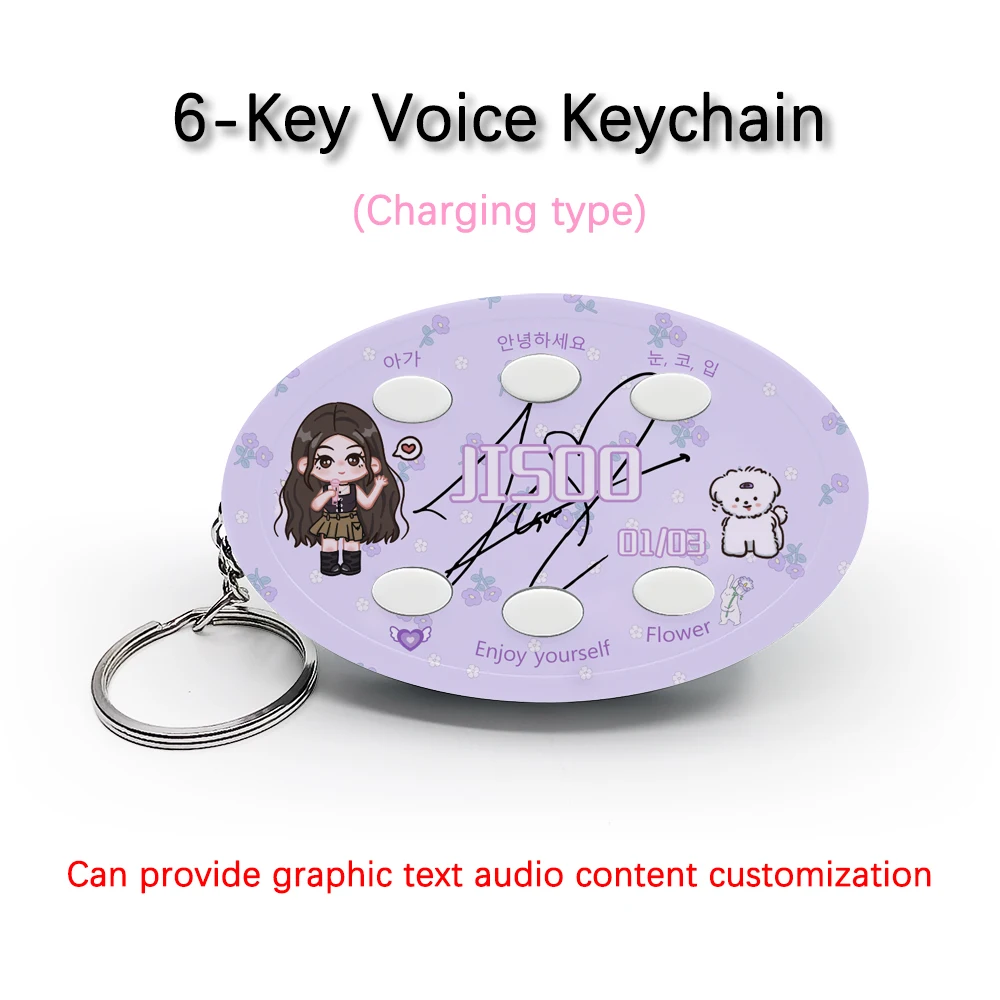 Creative Voice Keyring For BLACKPINK Team Member Kim Jisoo 6-Key Audio / Picture Custom Rechargeable Cycle Keychain Pendant Gift