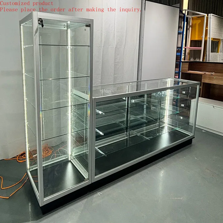 

Custom.HIKUYA Aluminum Frame Glass Showcase Glass Display Cabinet With Led Lights 4ft Display Showcase