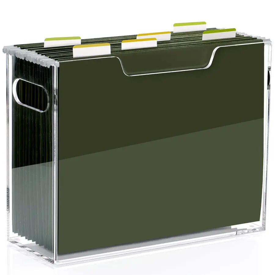 

Hanging File Box, Letter Size Acrylic Hanging File Organizer, Clear Portable File Storage Box with Handle, File Folder Holder fo