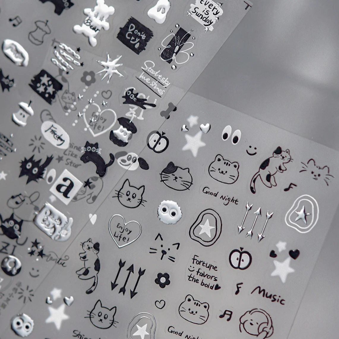 Dessin animé mignon Graffiti étoile pomme ours noir chat Note musique lettre une ligne lapin amour coeur Nail Art autocollants bricolage manucure décalcomanies