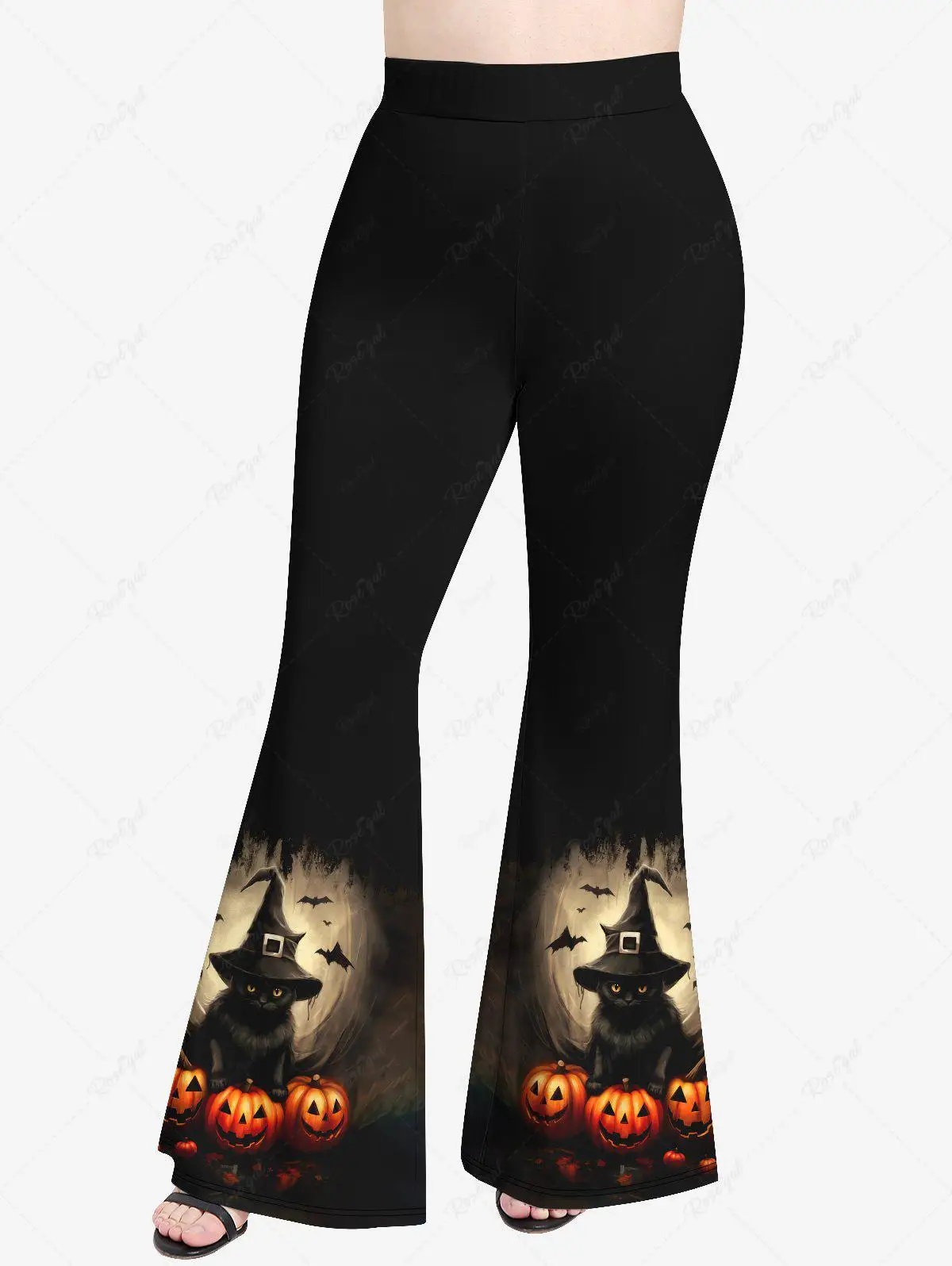 Plus Size Ladies Pumpkin Bat Cat Wizard Print Halloween T-shirt Or Flare Pants Daily Casual Autumn Winter New in Matching Set