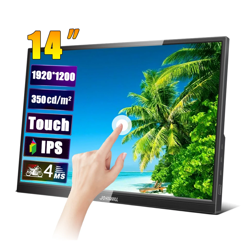 게이머 모니터 휴대용 모니터, IPS LCD 패널 터치 스크린 보조 디스플레이, 노트북용 HDMI 호환 가능, 14 인치, 1920×1200 16:10