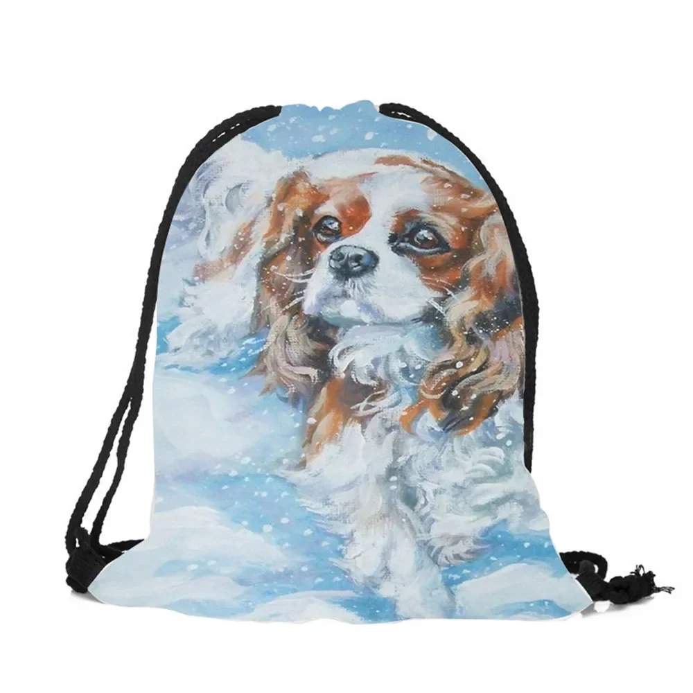 Mochila Unisex con estampado 3D de perro Charles Spaniel, bolsa de poliéster con cordón, duradera, de gran calidad, para regalo, 2018