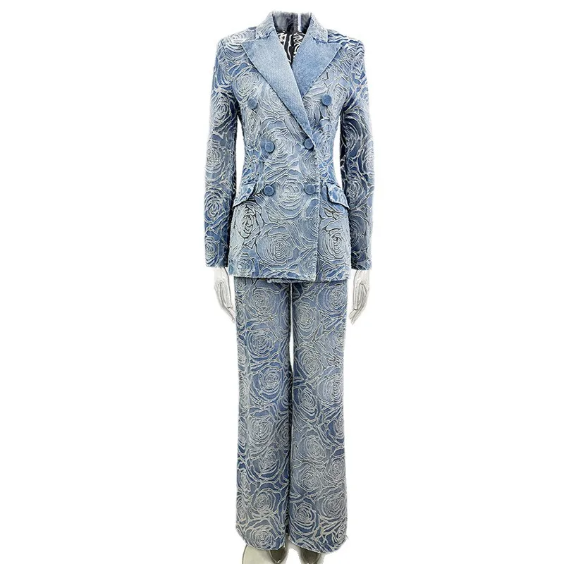 

Spring 2026 Celebri Faion Heavy Laser Enaved Denim Jaet And Pants Set Women's Two-Piece Suit Four Seasons Wear