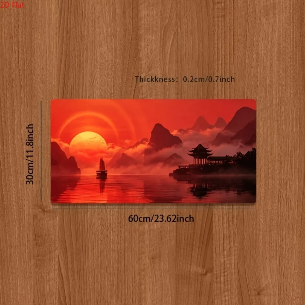 Mouse Pad with Red-Toned Mountain Landscape and Sunset Pattern, Durable Extra-Large Non-Slip Rubber Desk Mat, Gaming