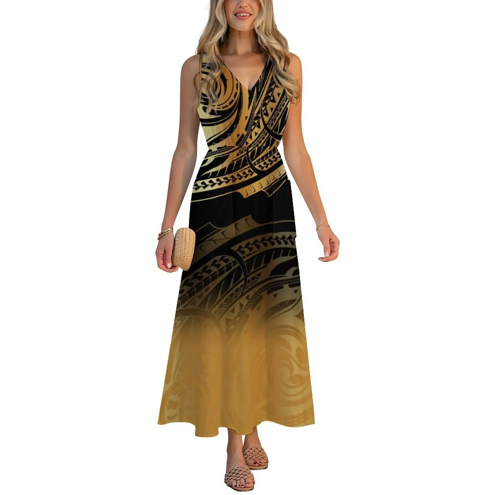 Comfortable Fabric Dress Sexy And Form-Fitting Beach Dress Customizable Pattern Beach Dress With Polynesian Style Patterns