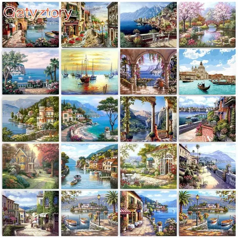 

GATYZTORY 60×75cm Frame DIY Painting By Numbers Kit Sea scenery acrylic paint by numbers art work diy Paintings art on canvas