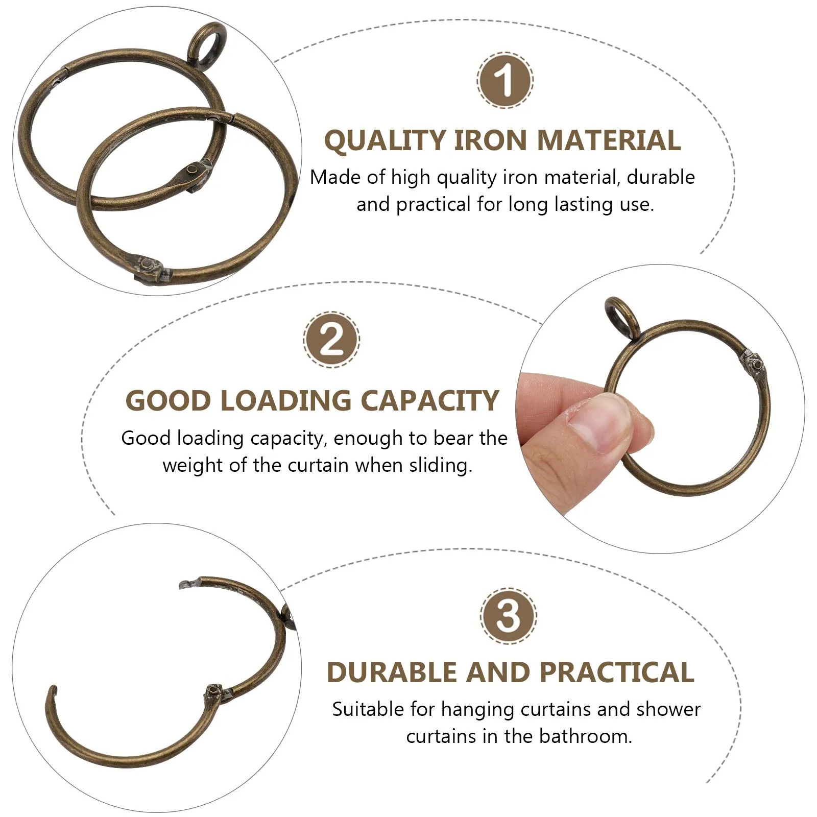 

20Pcs Curtain Hanging Rings Premium Iron Construction Strong Load Capacity for Home Decoration Roman Shades and Shower Doors