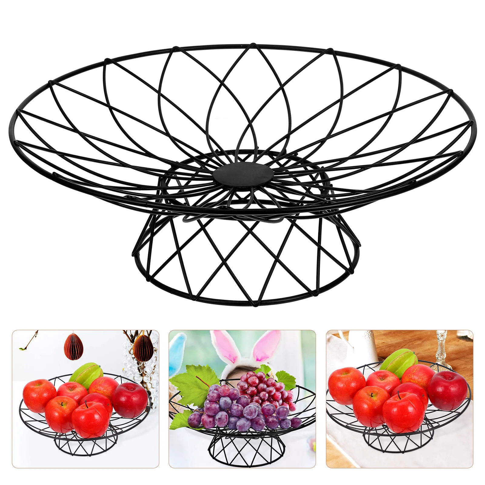 

Wrought Iron Storage Basket Egg Kitchen Baskets Metal Bread Fruit for Hollow Vegetable