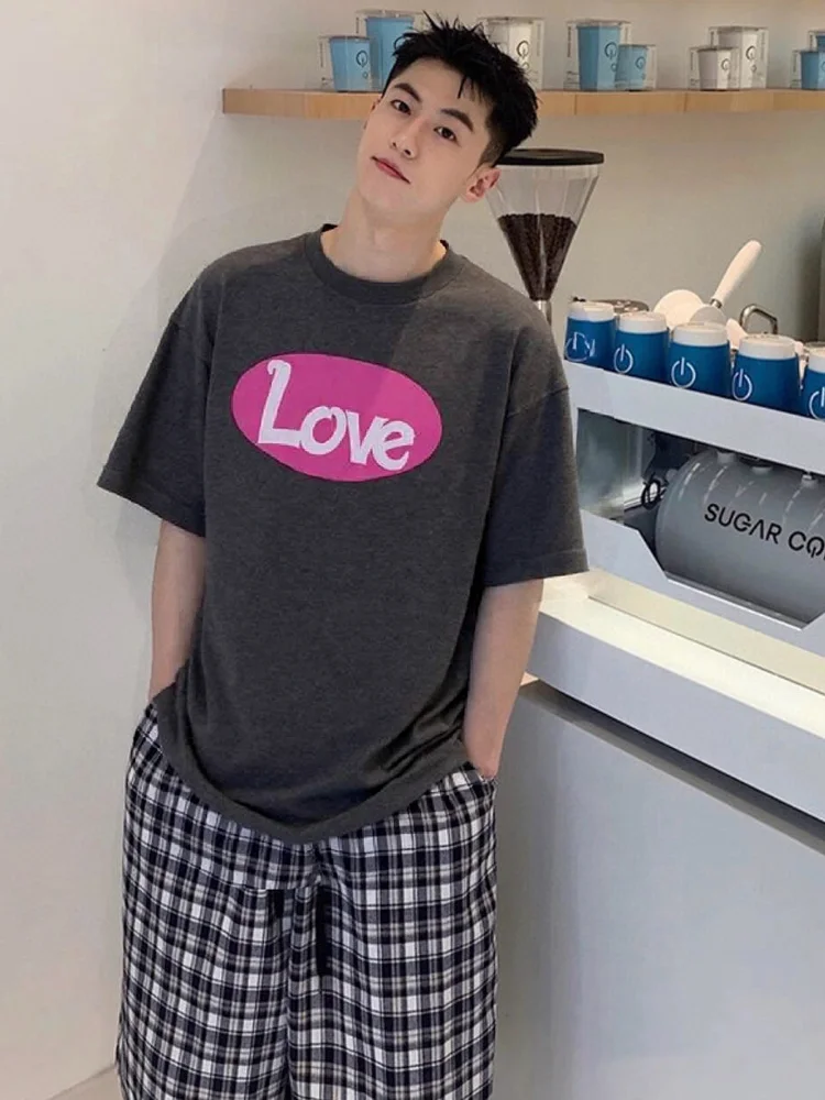 

Waed Vintage American High Street Skull Heart Print Men's ort Sve T-irt Breathable Cotton Youth Faion Summer Wear