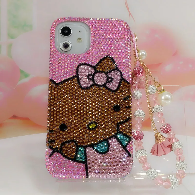 Sanrio Cute Cartoon Kt Apple Phone Case Rhinestone Anime Hello Kitty for Iphone17 16 15 14Pro Max Anti-Fall Upscale Girls Gift