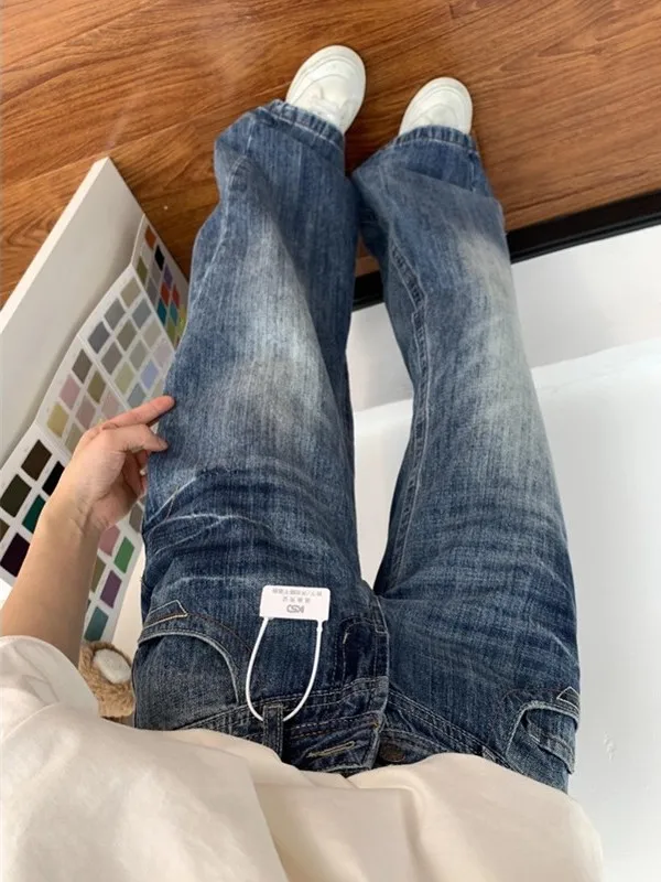 American Retro Low Waist Wide Leg Denim Jeans Women's Loose Slimming Small Size Spicy Girl Micro Flared Pants Autumn New Arrival
