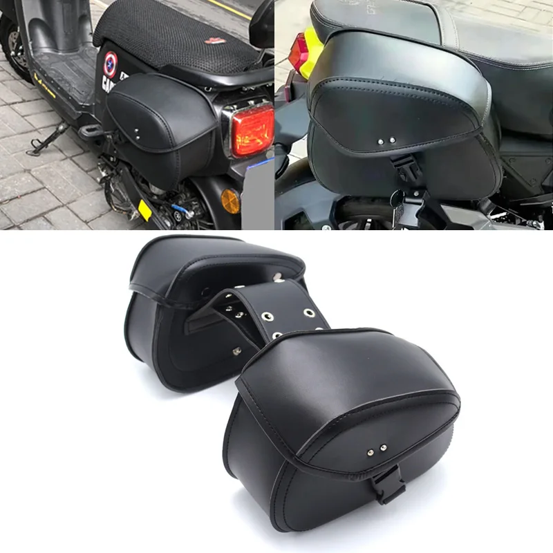 

Black Motorcycle Saddlebags PU Leather Side Tool Pouch Luggage Storage Bags Universal for Harley Suzuki Kawasaki Yamaha ﻿Honda