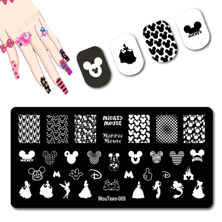 DISNEY New Cartoon Figure Nail Stamping Plates Cute Ear Stamping Plate Mouse Character Nail Art Templates #064