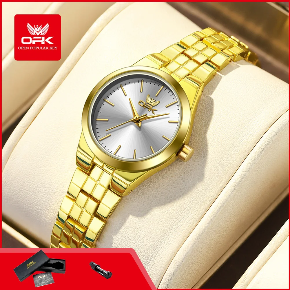 OPK 8187 Elegant Luxury Gold Quartz Watch for Women Waterproof Ladies Dress Wristwatch Original High Quality