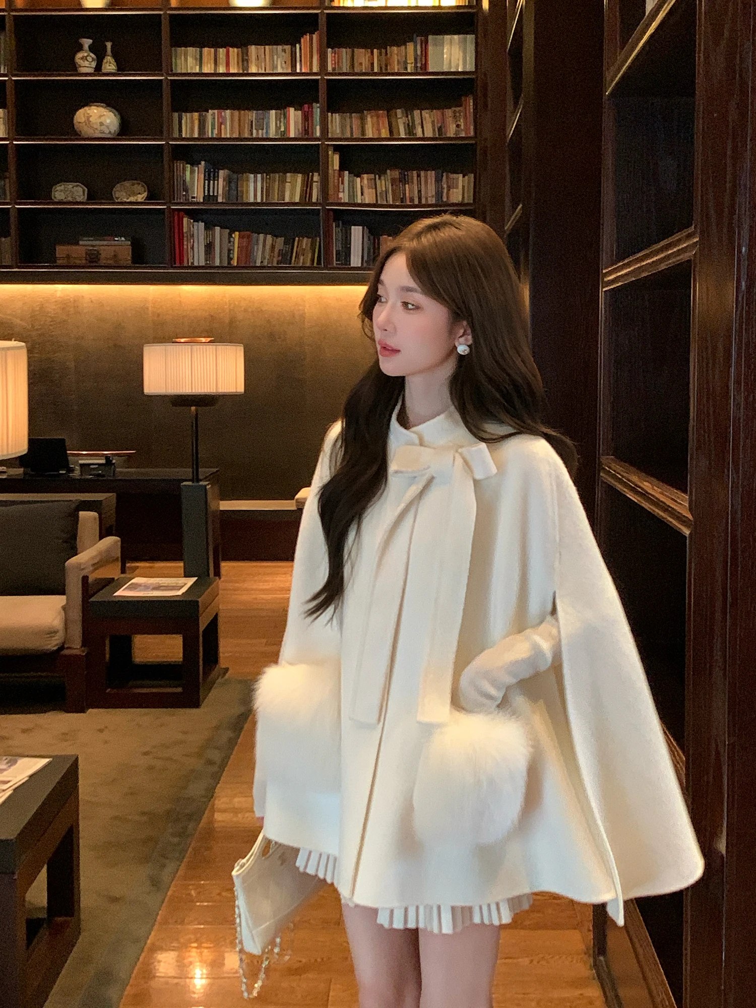 

Double-Sided Woolen Velvet Coat with Knot for Women by Lmxuan Sweet Sle Camere Outerwear Autumn Winter