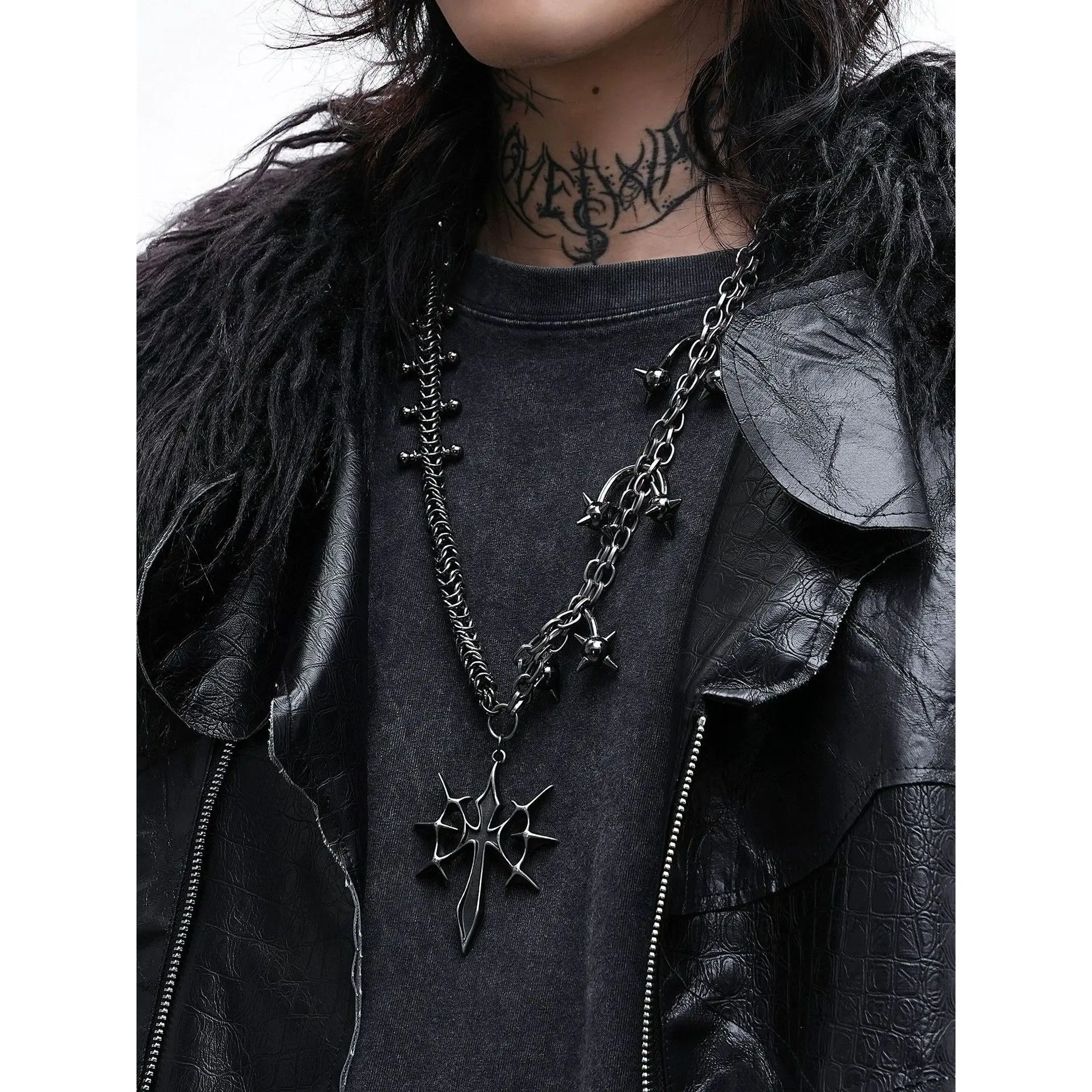 Original Punk Gothic Style Necklace City Main Style Retro Heavy Industry Cross Necklace Couple Trendy Accessories