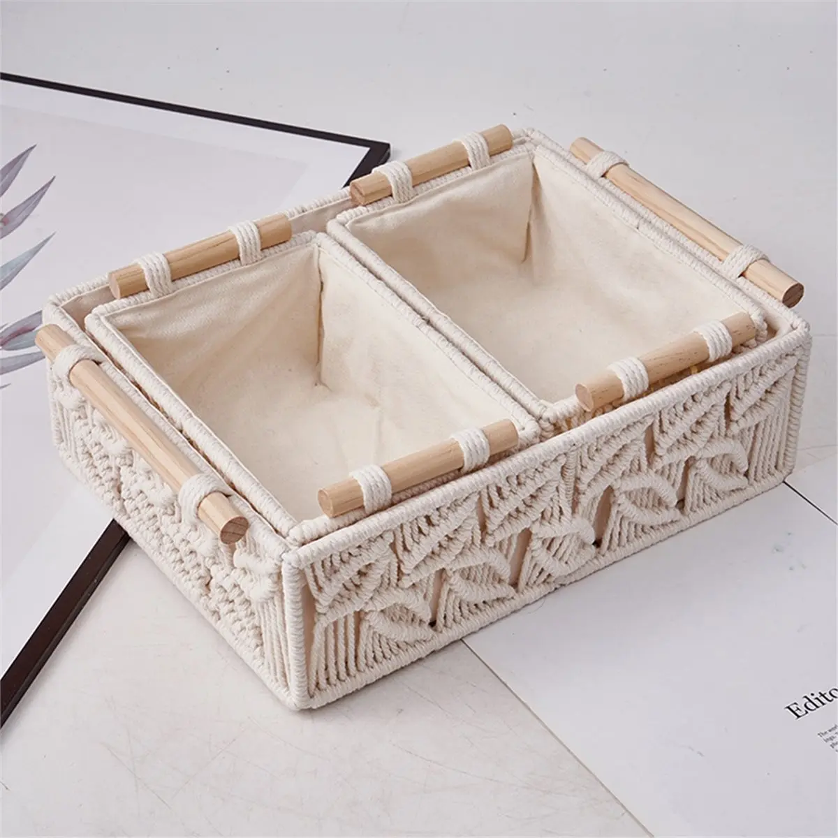 3pcs Macrame Storage Baskets, Handmade Boho Baskets with Handles for Home Decor and Organization