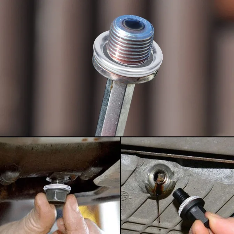 100-10pcs Car Oil Pan Oil Drain Screw Gasket Iron Drain Bolts and Sealing Gaskets Kit for Hyundai Kia Volvo Mitsubishi MD050317 - Image 2