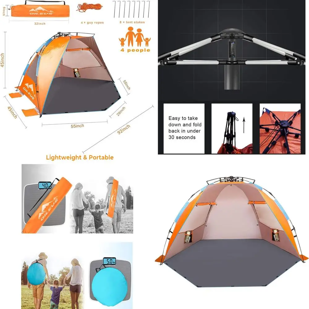

Portable 4-Person Beach Tent with UV Protection, Waterproof, Windproof, Carry Bag & Sand Anchors - Ideal for Outdoor Activities