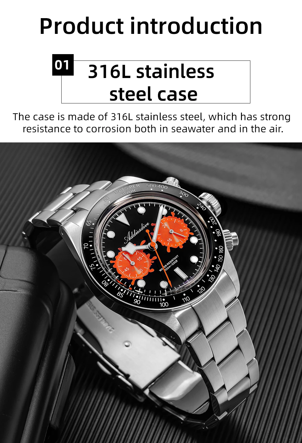 ADDIESDIVE AD2520 Mens Quartz Chronograph Luxury Watch VK64