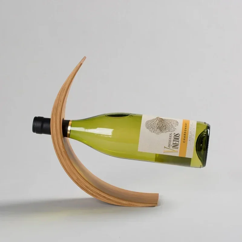 Modern Bar Wooden Balanced Wine Bottle Rack Winery Club Display Stand Decoration Home Creative Hanging Bamboo Wine Bottle Rack