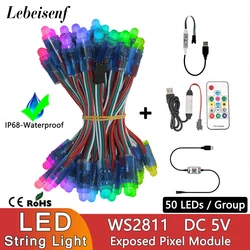 50 Pcs/String WS2811 IC RGB pełny kolor 12mm pikseli cyfrowy adresowalny 5V kolor marzeń moduł LED piksel IP68 wodoodporne lampki