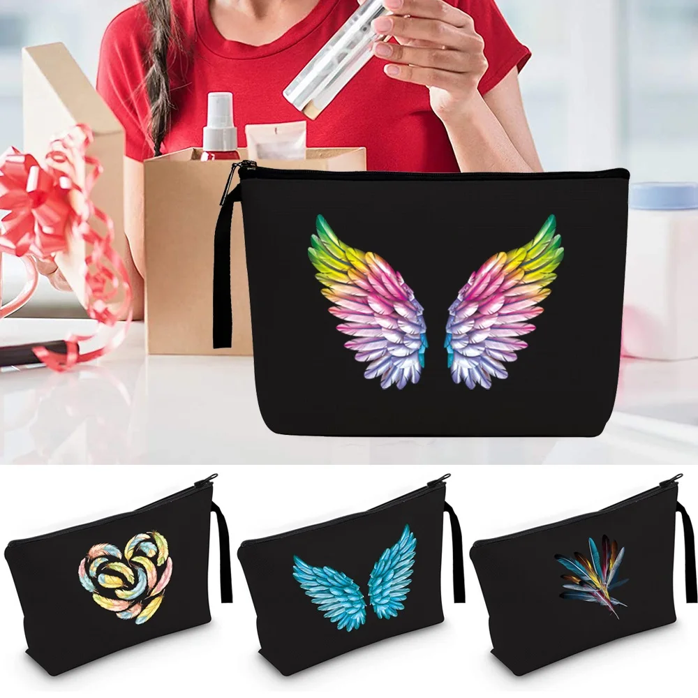 Make Up Bag Women Organizer Case Wedding Cosmetic Bag Travel Toiletry Zipper Storage Pouch Case Feather Series Pattern