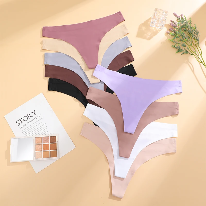4PCS/Set Ice Silk Underwear Ultra-thin Seamless Thongs Women's Invisible Pantie… - Image 4