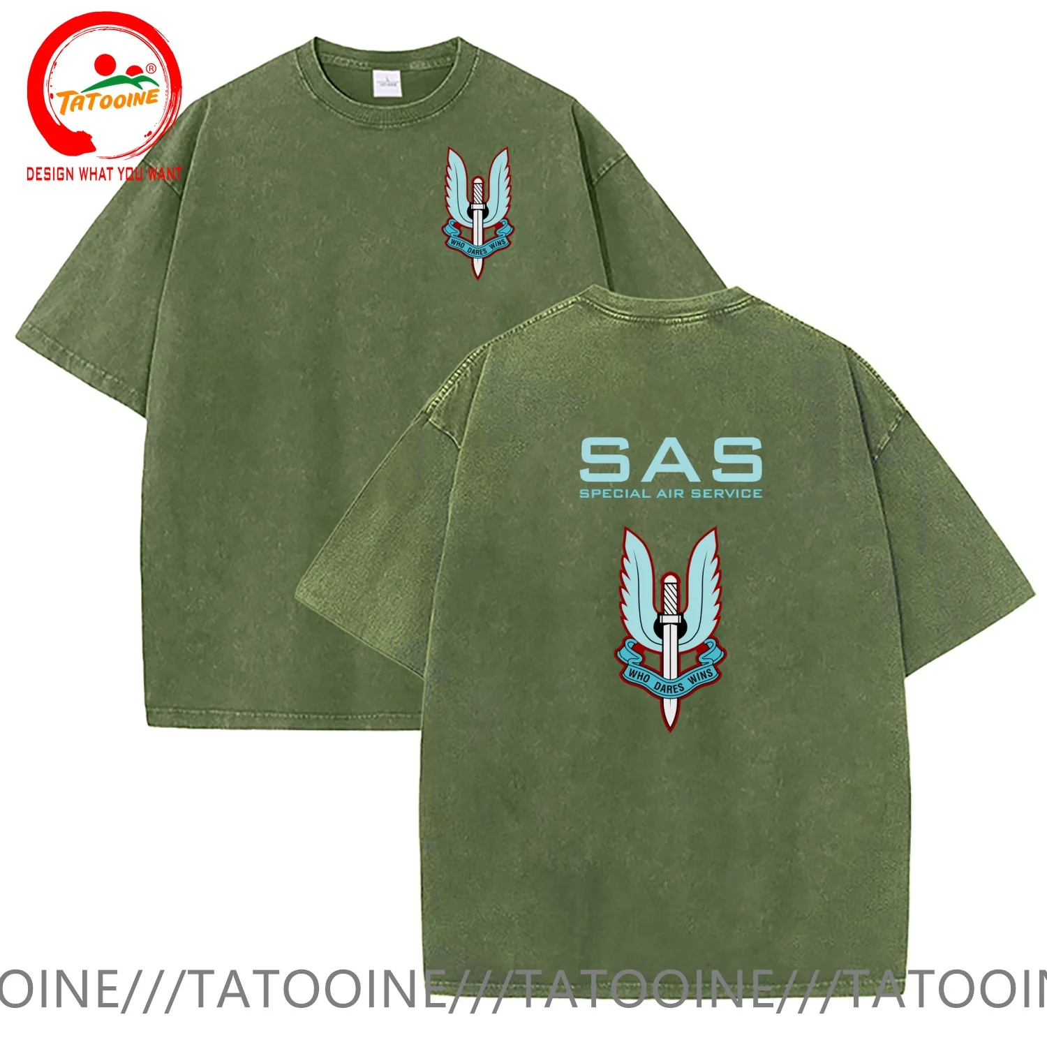 Vintage Washed Cotton T-Shirt Funny Designer UK Special Air Service SAS22  T Shirt Men Fashion Trendy Casual Clothing Stylish